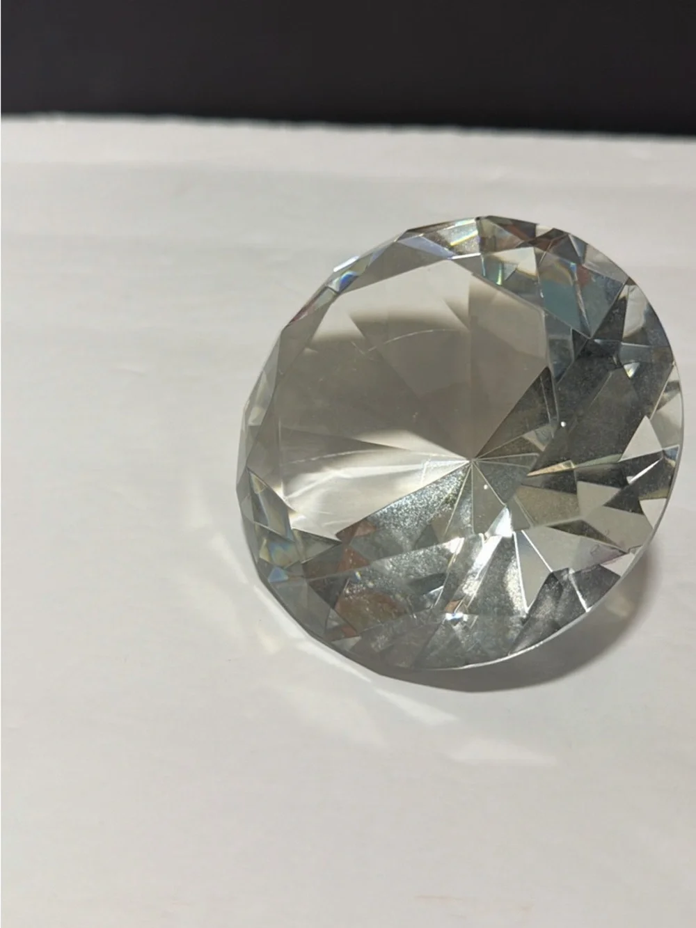 Diamond crystal clear glass paperweight, photography lens